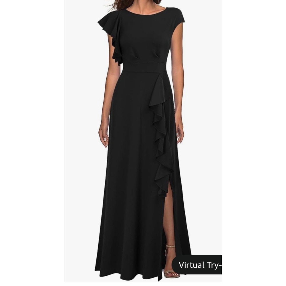 WOOSEA Womens Black High Split Ruffle Bodycon Evening Gown Dress Size S NWT